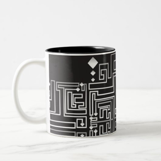 Monogrammen zwart-wit maze Pattern Tweekleurige Koffiemok (Links)