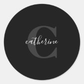 Monogrammen zwart-wit, moderne vormgeving ronde sticker (Voorkant)