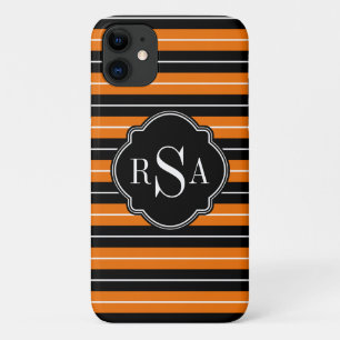 Monogrammen zwart-wit Oranje striped patroon Case-Mate iPhone Case