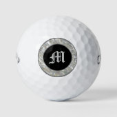 Monogrammen zwart-wit parels golfballen (Voorkant)