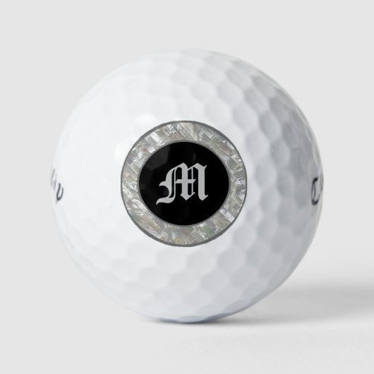 Monogrammen zwart-wit parels golfballen (Voorkant)