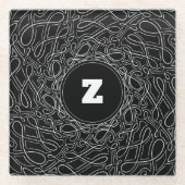 Monogrammen zwart-wit patroondraai modern glazen onderzetter (Voorkant)