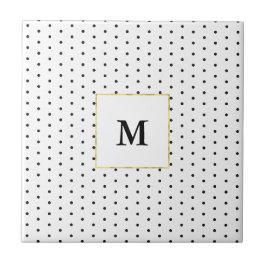 Monogrammen zwart-wit pokadopatroon tegeltje