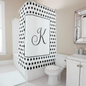 Monogrammen Zwart Wit Polka Dots Modern Elegant Douchegordijn (In situ)