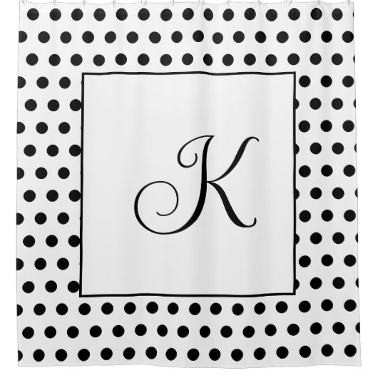 Monogrammen Zwart Wit Polka Dots Modern Elegant Douchegordijn (Voorkant)