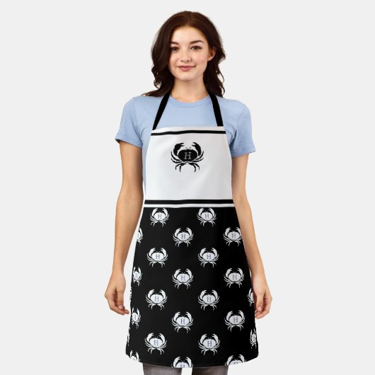 Monogrammen zwart-wit Schort (Gedragen)