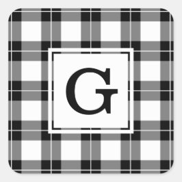Monogrammen zwart-wit spelpatroon vierkante sticker