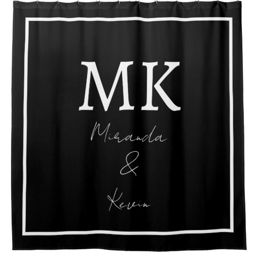 Monogrammen Zwart Wit Stijlvol Modern Minimalistis Douchegordijn (Voorkant)