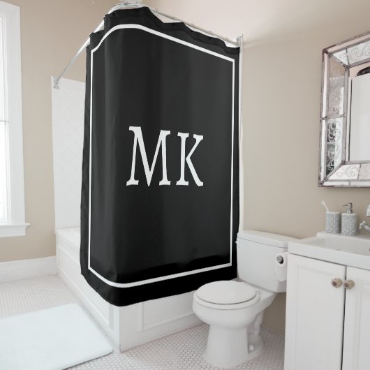 Monogrammen Zwart Wit Stijlvolle Custom Kleur Mode Douchegordijn (In situ)