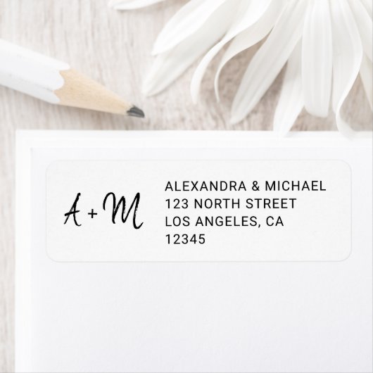 Monogrammen zwart-witscript bruiloft rsvp etiket (Insitu)