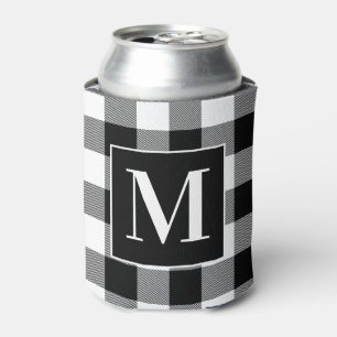 Monogrammen zwart-witte buffelplaat blikjeskoeler