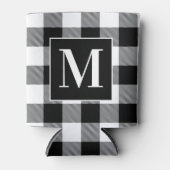 Monogrammen zwart-witte buffelplaat blikjeskoeler (Voorkant)