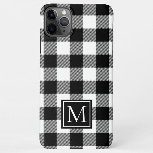 Monogrammen zwart-witte buffelplaat iPhone hoesje (Achterkant)