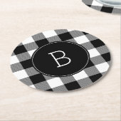 Monogrammen zwart-witte buffelplaat ronde kartonnen onderzetter (Gebogen)