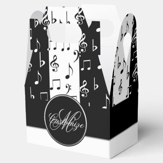 Monogrammen zwart-witte muziekstrips 2 bedankdoosjes (Geopend)