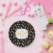 Monogrammen zwarte en goudglitterStippen Papieren Bordje (Feest)