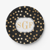 Monogrammen zwarte en goudglitterStippen Papieren Bordje (Voorkant)