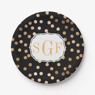 Monogrammen zwarte en goudglitterStippen Papieren Bordje