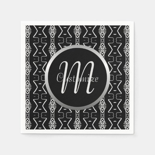 Monogrammen zwarte en witte geometrische driehoeke servet (Voorkant)