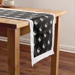Monogrammen zwarte en witte krab Nautical Coastal Korte Tafelloper