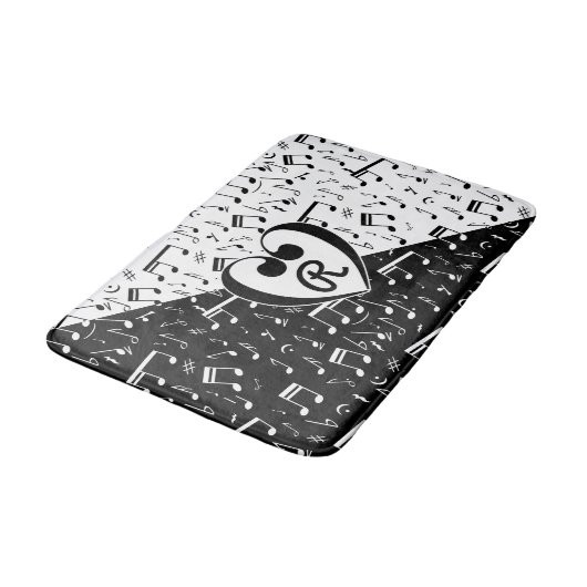 Monogrammen zwarte en witte liefdesmuziek badmat (Gekanteld)