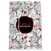 Monogrammen zwarte en witte retrorbloemen medium cadeauzakje (Achterkant)
