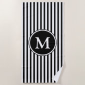 Monogrammen zwarte en witte strepen strandlaken (Voorkant)