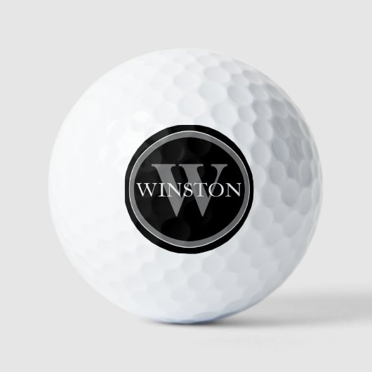 Monogrammen zwarte witte Aangepaste Naam Golfballen (Voorkant)