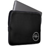 Monogrammen zwarte witte Aangepaste Naam Laptop Sleeve (Voorkant Rechts)