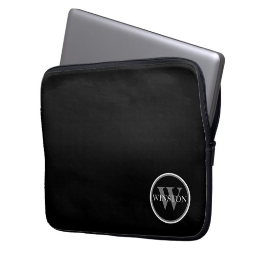 Monogrammen zwarte witte Aangepaste Naam Laptop Sleeve (Voorkant Links)