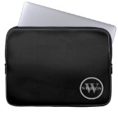 Monogrammen zwarte witte Aangepaste Naam Laptop Sleeve (Voorkant)