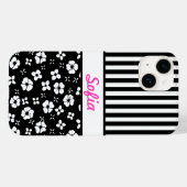 Monogrammen zwarte/witte bloemen/strips Case-Mate iPhone case (Achterkant (horizontaal))