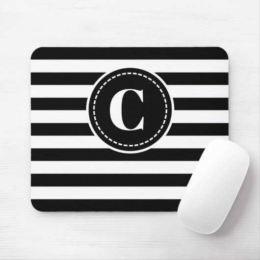 Monogrammen zwarte/witte gestreept Muismat (Met muis)
