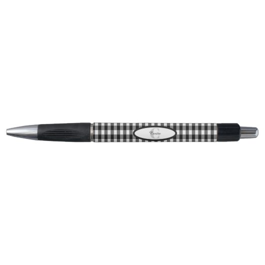 Monogrammen zwarte/witte Gingham Aangepaste Pen (Voorkant)