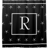 Monogrammen zwarte witte strepen douchegordijn (Voorkant)