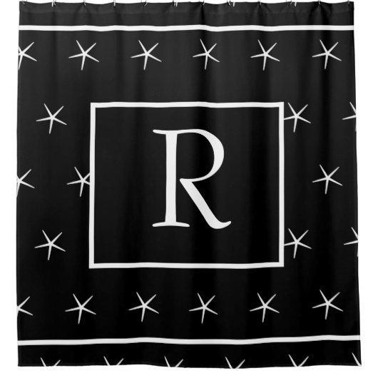 Monogrammen zwarte witte strepen douchegordijn (Voorkant)