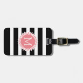 Monogrammen zwarte & witte strepen & witte poot bagagelabel (Voorkant horizontaal)