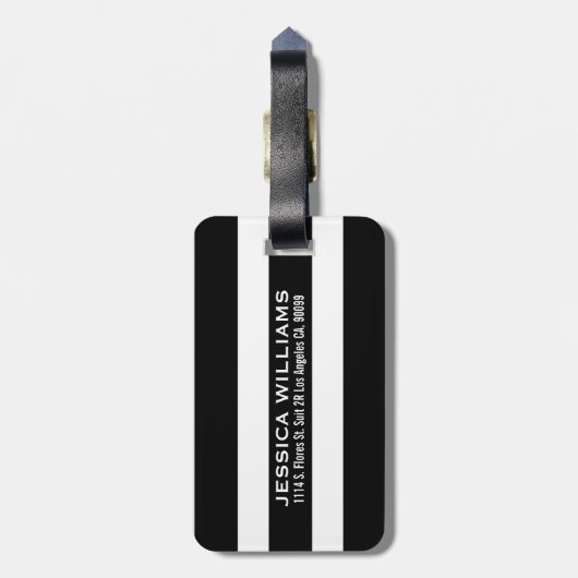 Monogrammen zwarte & witte strepen & witte poot bagagelabel (Achterkant verticaal)