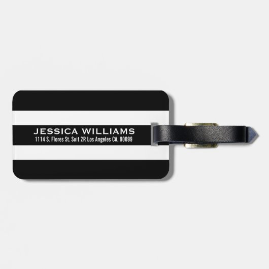 Monogrammen zwarte & witte strepen & witte poot bagagelabel (Achterkant horizontaal)