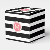 Monogrammen zwarte & witte strepen & witte poot bedankdoosjes (Voorkant Zijde)