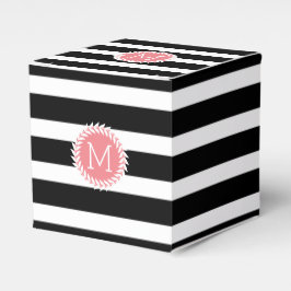 Monogrammen zwarte & witte strepen & witte poot bedankdoosjes