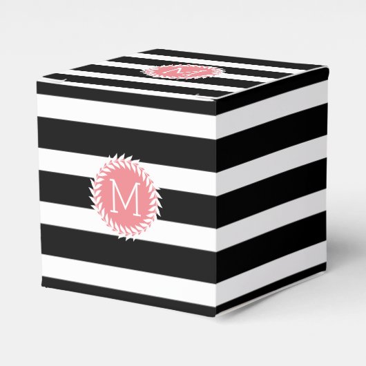 Monogrammen zwarte & witte strepen & witte poot bedankdoosjes (Voorkant Zijde)