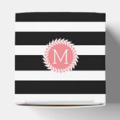 Monogrammen zwarte & witte strepen & witte poot bedankdoosjes (Bovenkant)