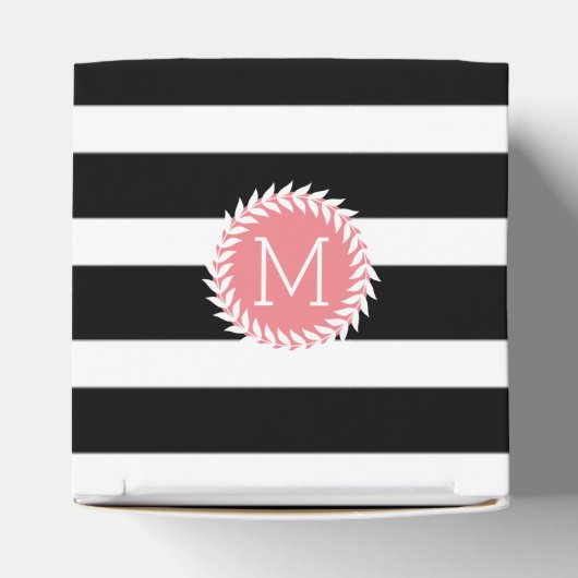 Monogrammen zwarte & witte strepen & witte poot bedankdoosjes (Bovenkant)