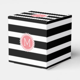 Monogrammen zwarte & witte strepen & witte poot bedankdoosjes