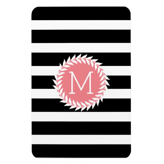 Monogrammen zwarte & witte strepen & witte poot magneet (Verticaal)