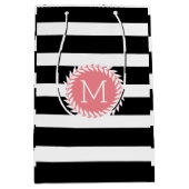 Monogrammen zwarte & witte strepen & witte poot medium cadeauzakje (Voorkant)
