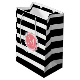 Monogrammen zwarte & witte strepen & witte poot medium cadeauzakje