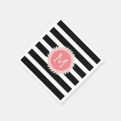 Monogrammen zwarte & witte strepen & witte poot servetten (Hoek)