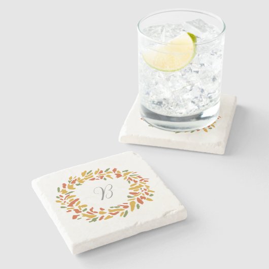 Monogrammer Herfstkrans Aangepaste Herfst Schilder Stenen Onderzetter (Zijkant)